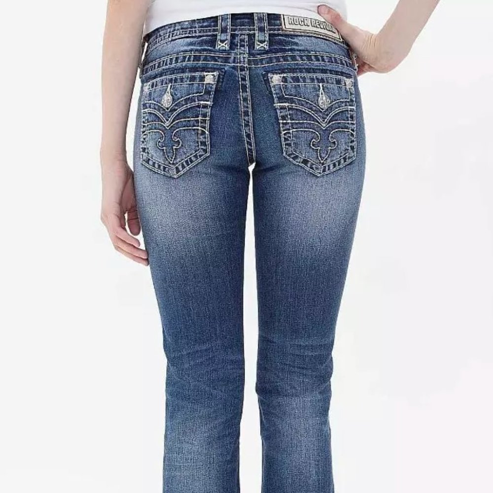 Rock Revival Womens Aileen Cuffed Straight Leg Jeans Size 26 Light Wash *FLAW*